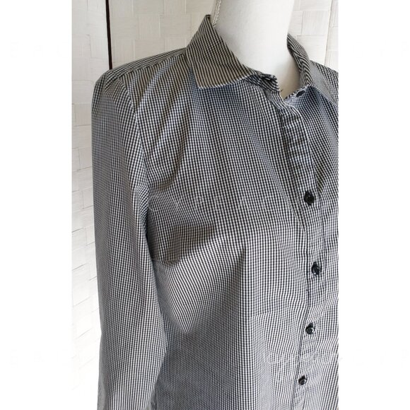 George Button Down Shirt Medium Black White Gingham Top Classic Preppy Lagenlook - Picture 12 of 14
